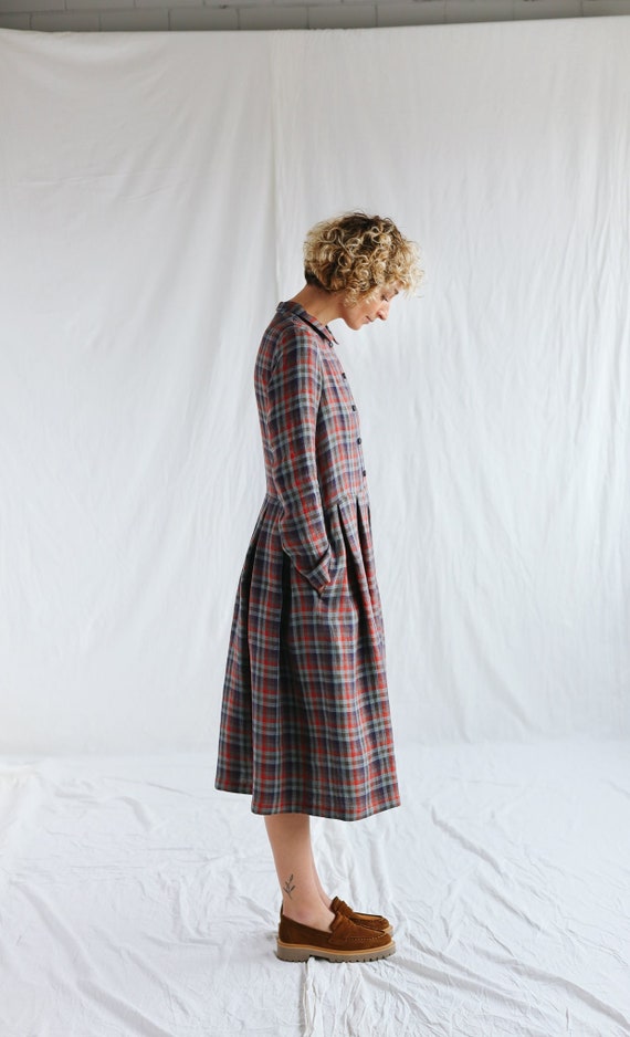 Plaid Linen Pleated Skirt Classic Shirtdress OFFON CLOTHING - Etsy UK