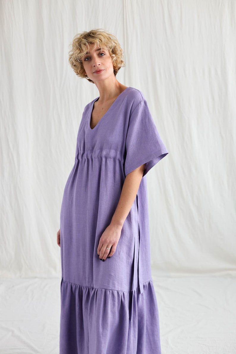Lavender Linen Maxi Dress With Adjustable Waist Ties OFFON - Etsy