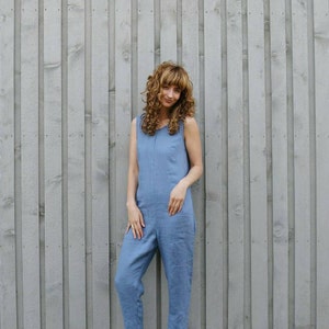 Linen sleeveless jumpsuit / Linen cropped leg overall / OFFON CLOTHING image 3