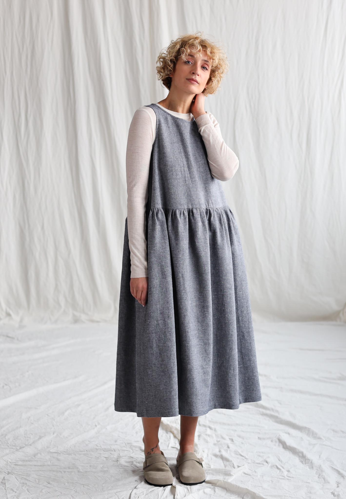Sleeveless Herringbone Linen and Wool Smock Dress • OFFON CLOTHING