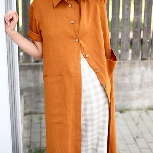 Oversize linen shirt dress in meerkat color / Handmade by OFFON CLOTHING image 6