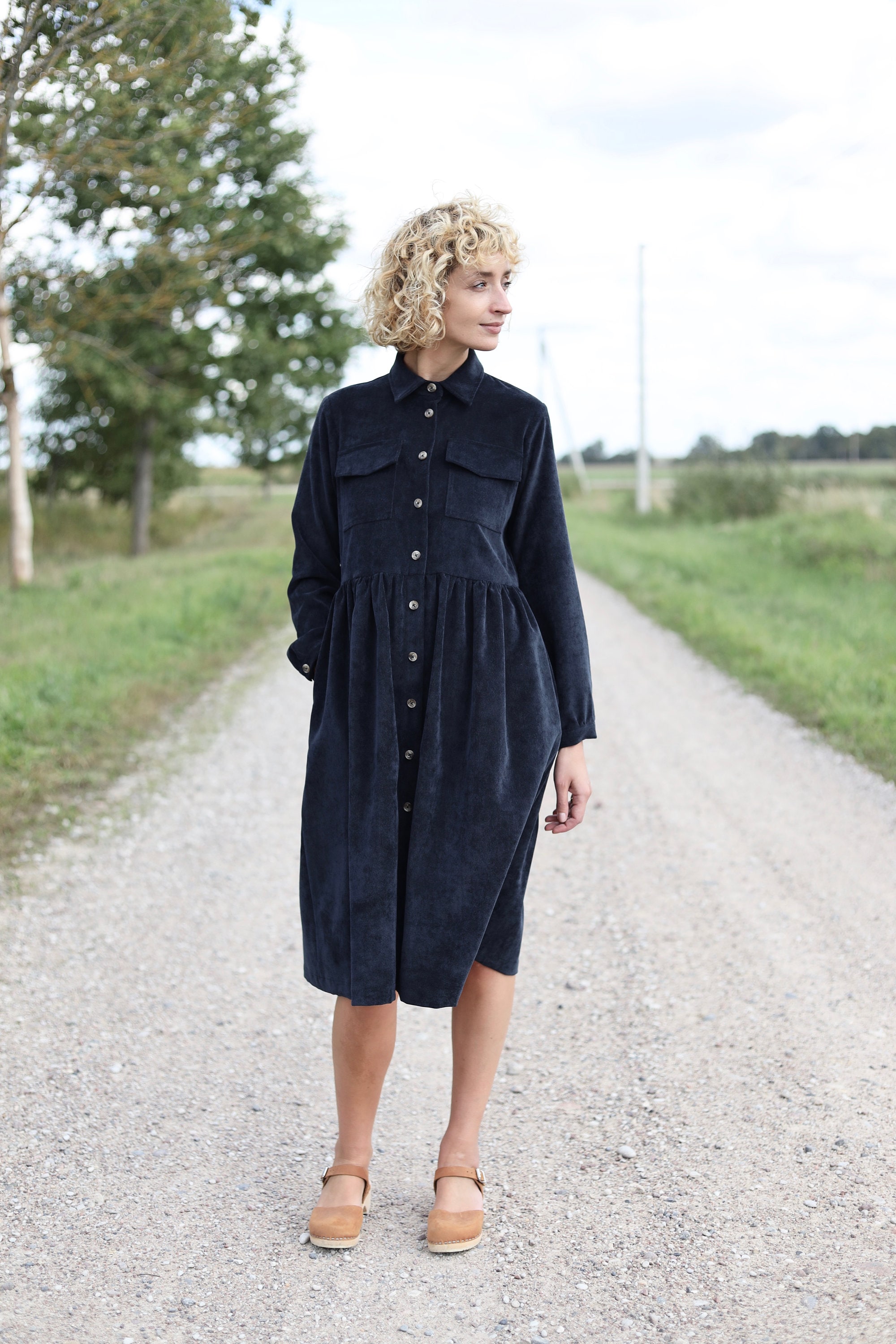 Black corduroy shirt dress hotsell