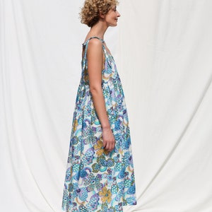 Loose tie strap sundress in floral silky cotton Handmade by OFFON Clothing image 2