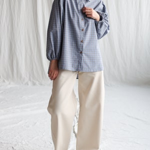 Light blue brushed plaid cotton oversized shirt ELIAN OFFON CLOTHING image 3