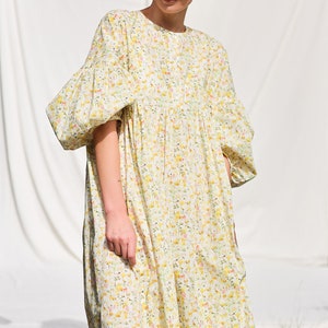 Oversized voluminous sleeves floral print silky cotton dress GRETA OFFON CLOTHING zdjęcie 8