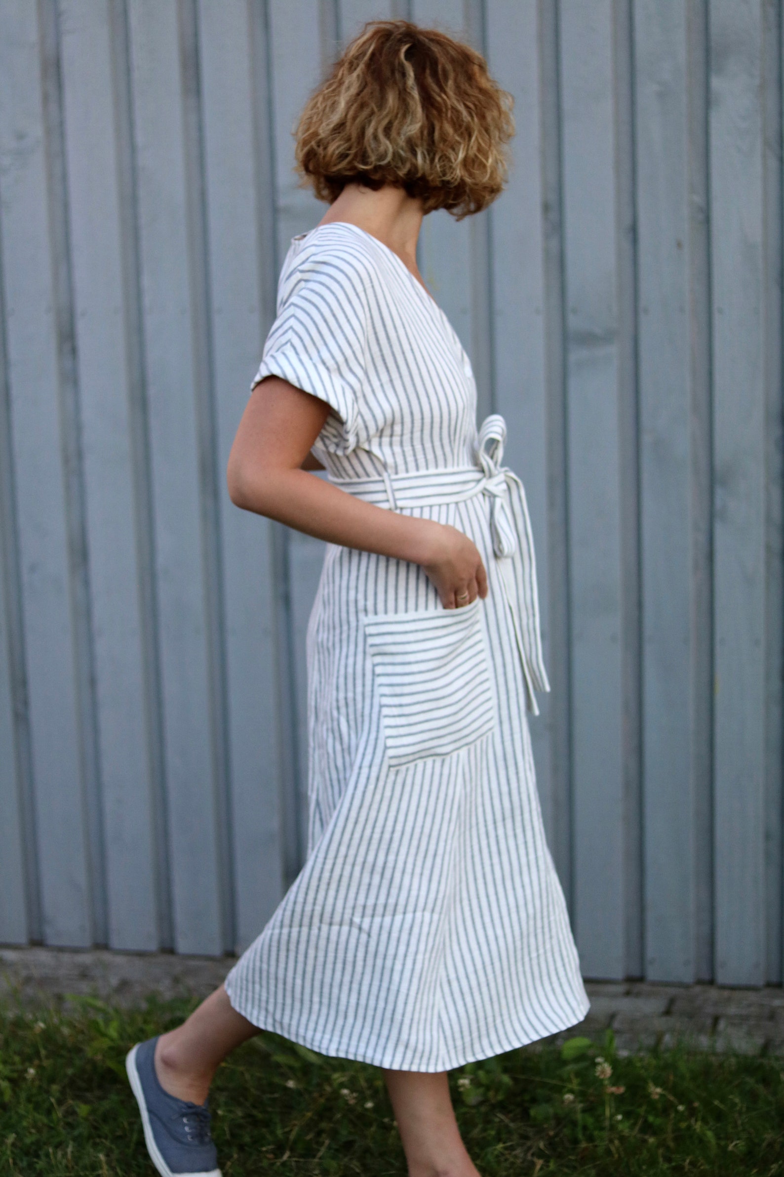 Linen Tie Belt Dress With Buttons Closure / OFFON CLOTHING - Etsy