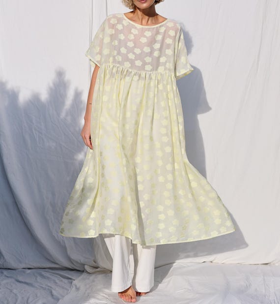 oversized organza dress ASOS LUXE oversized organza mini smock dress with floral embroidery in  buttermilk