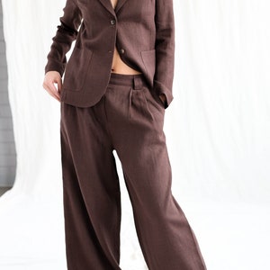 Elegant linen two pieces suit / Blazer and palazzo trousers linen set OFFON Clothing zdjęcie 4