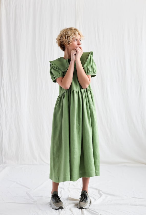 GRIS Puritan Collar Dress L グリ　ワンピ SUPER FINE DRY PURITAN COLLAR LONG DRESS