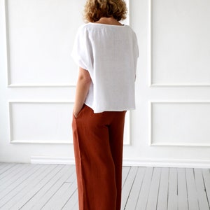 Wide leg linen culottes in redwood/OFFON CLOTHING image 7