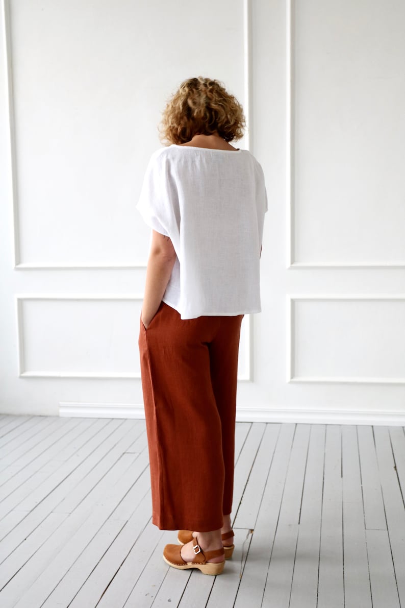 Wide leg linen culottes in redwood/OFFON CLOTHING image 7