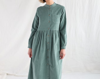 slim fit dress slacks Ros Panelled Cord Midi Dress-Green Fir