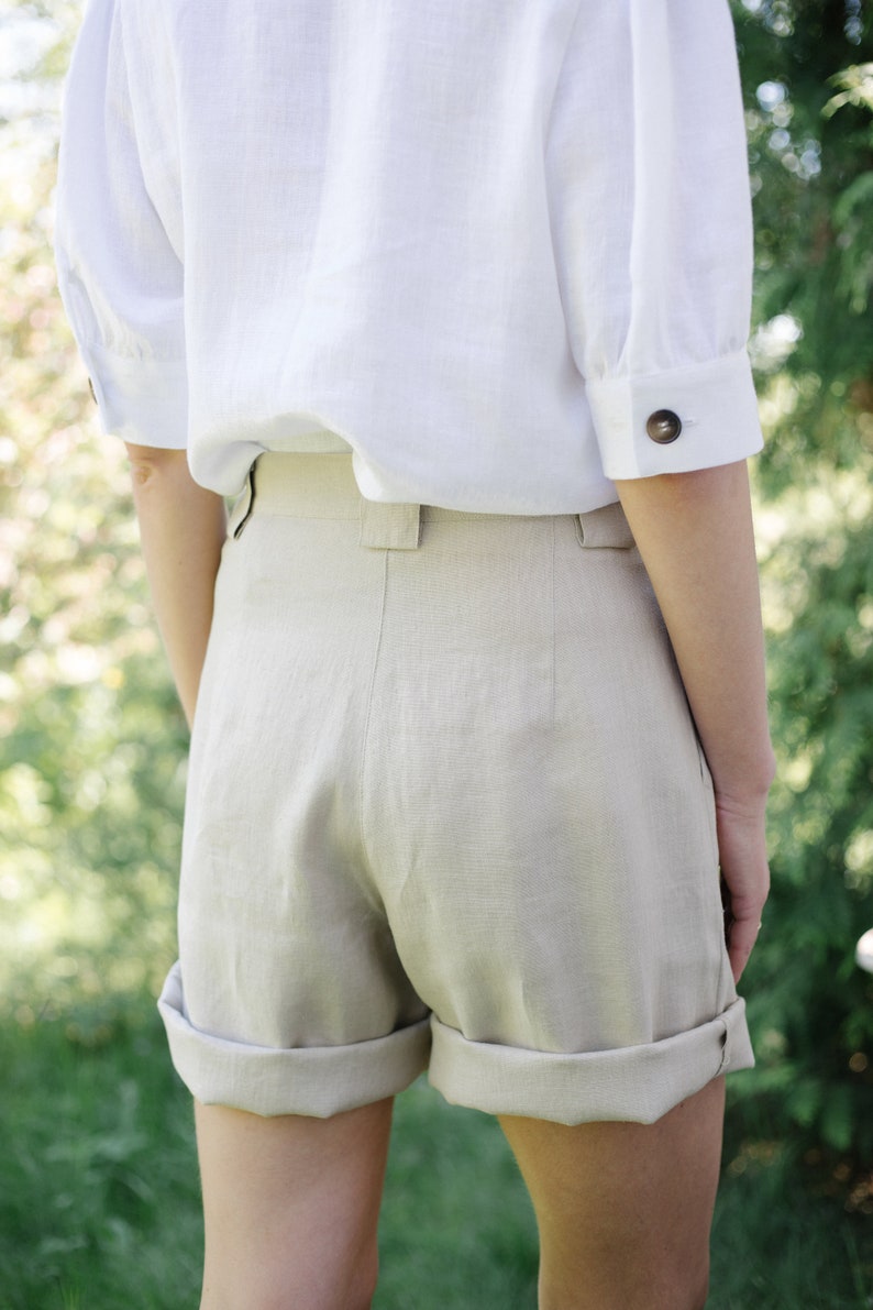 Linen high waist shorts / OFFON CLOTHING image 7