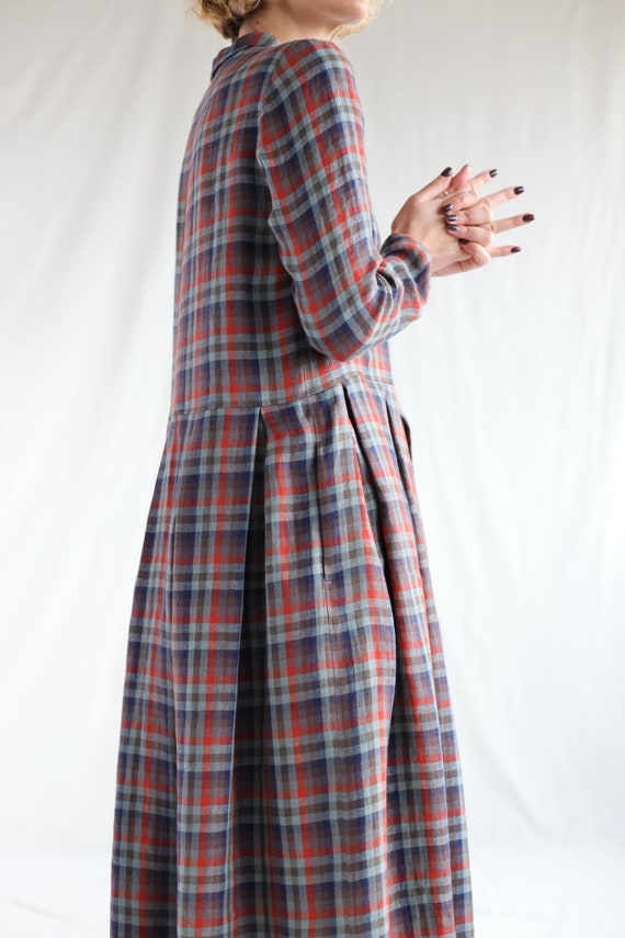 Plaid Linen Pleated Skirt Classic Shirtdress OFFON CLOTHING - Etsy UK