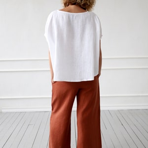 Wide leg linen culottes in redwood/OFFON CLOTHING image 8