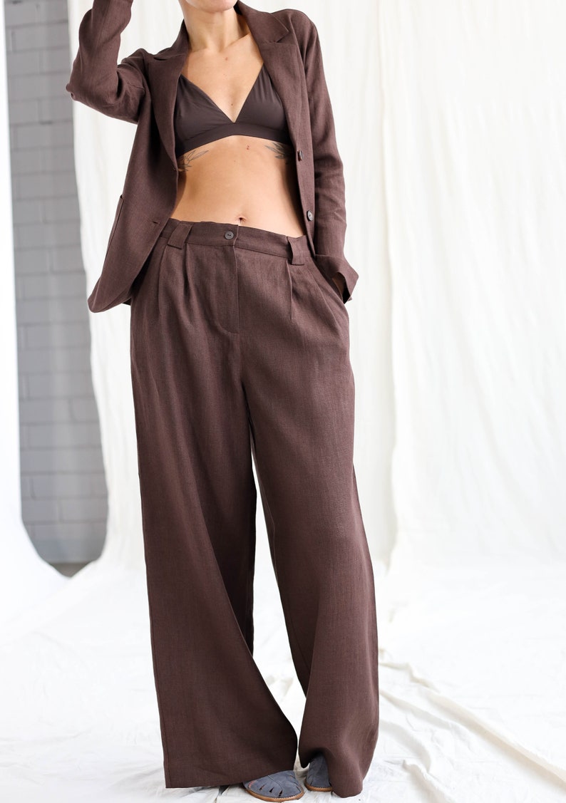 Elegant linen two pieces suit / Blazer and palazzo trousers linen set OFFON Clothing imagen 8