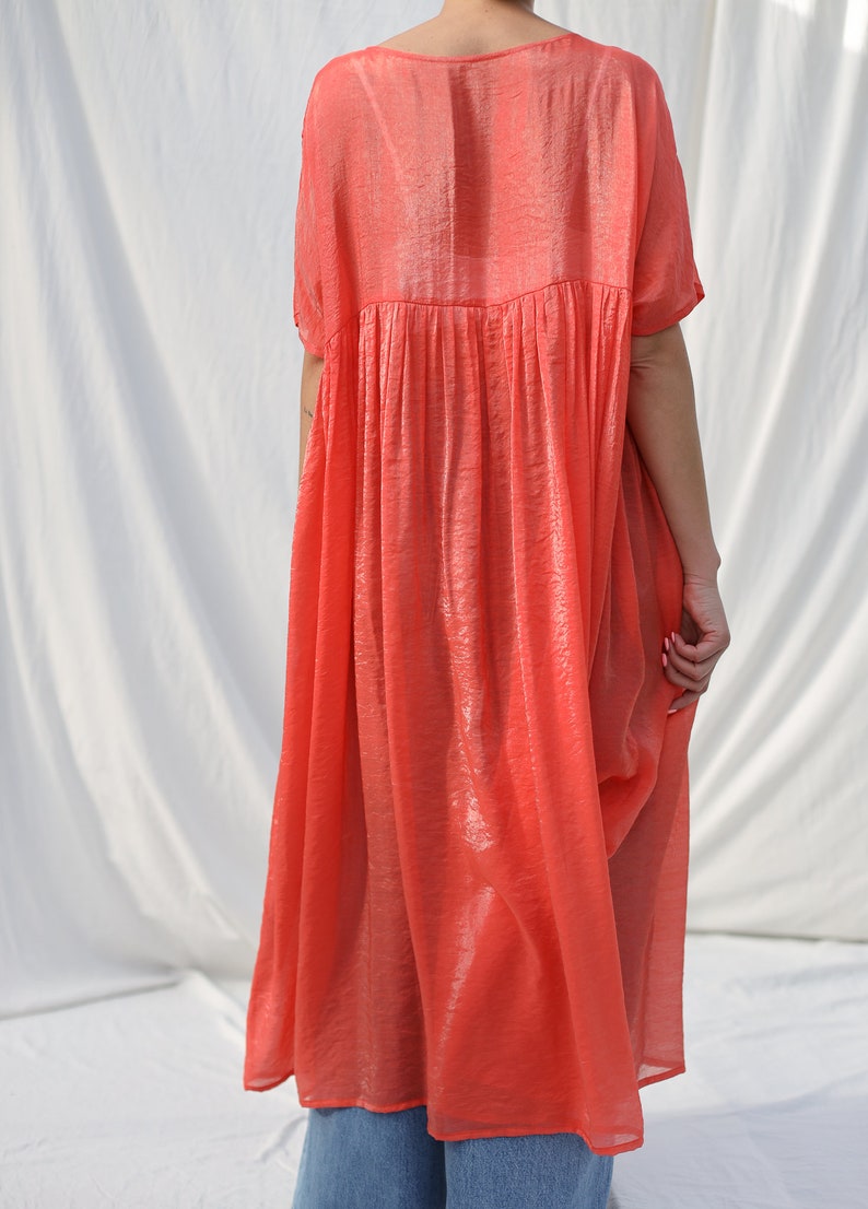 Coral viscose organza oversized dress SILVINA OFFON CLOTHING zdjęcie 5