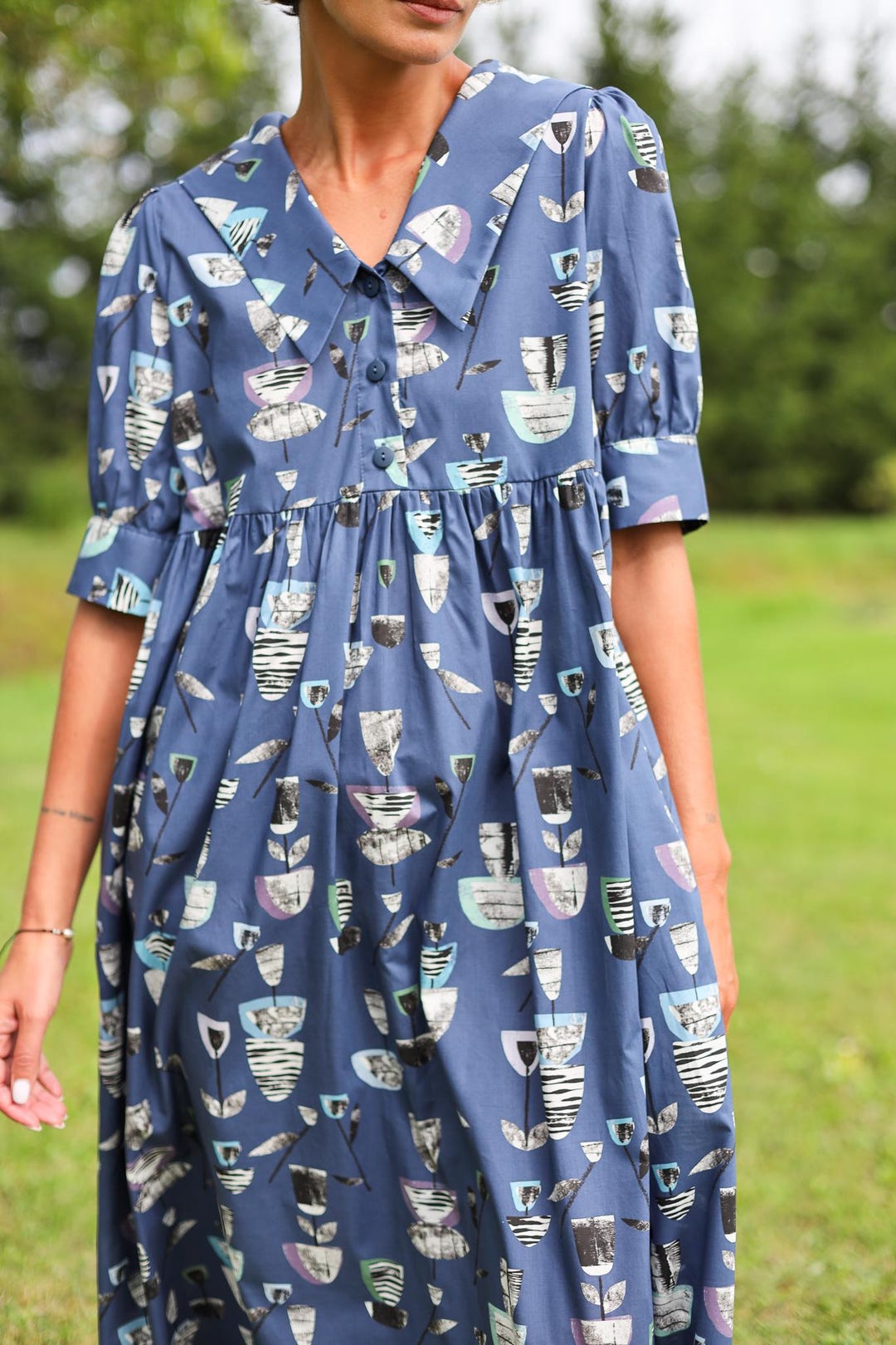 MOI モイ ワンピース Sailor Accordion Dress Sailor Collar Loose Fit Dress in BLUE JOSIE Abstract Print - Etsy