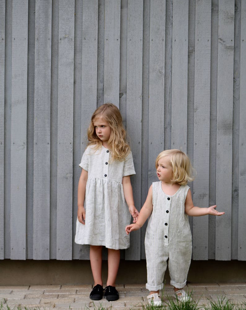 Matching Dress Linen Dress Matching Mommy and Me Striped Dresses Matching Linen Outfit Handmade by OFFON image 4