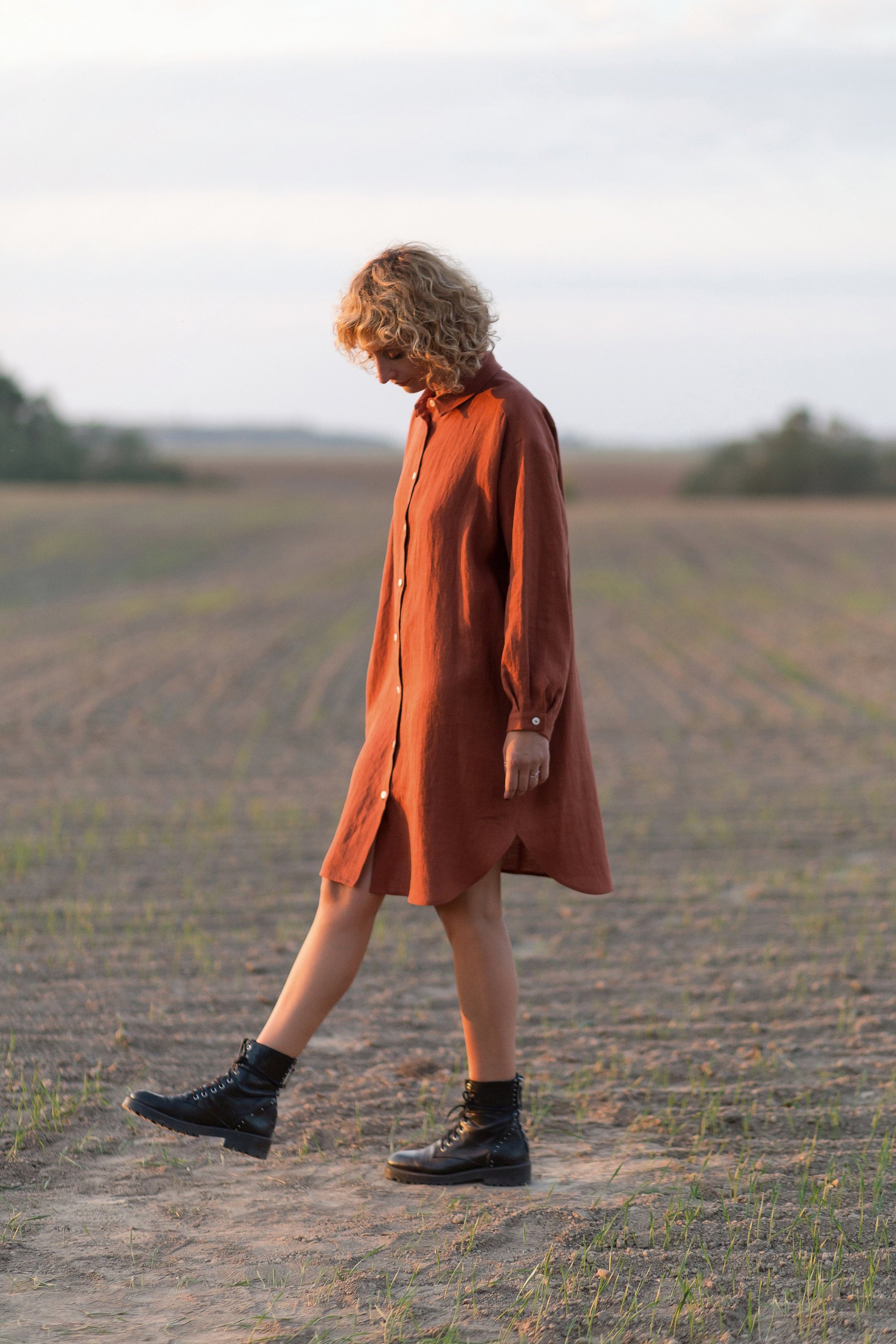 long sleeve linen shirt dress