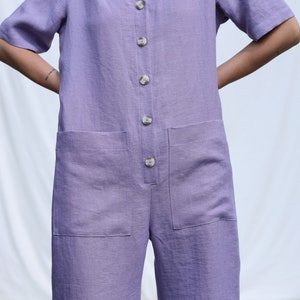 Loose linen V-neck jumpsuit / OFFON CLOTHING image 4