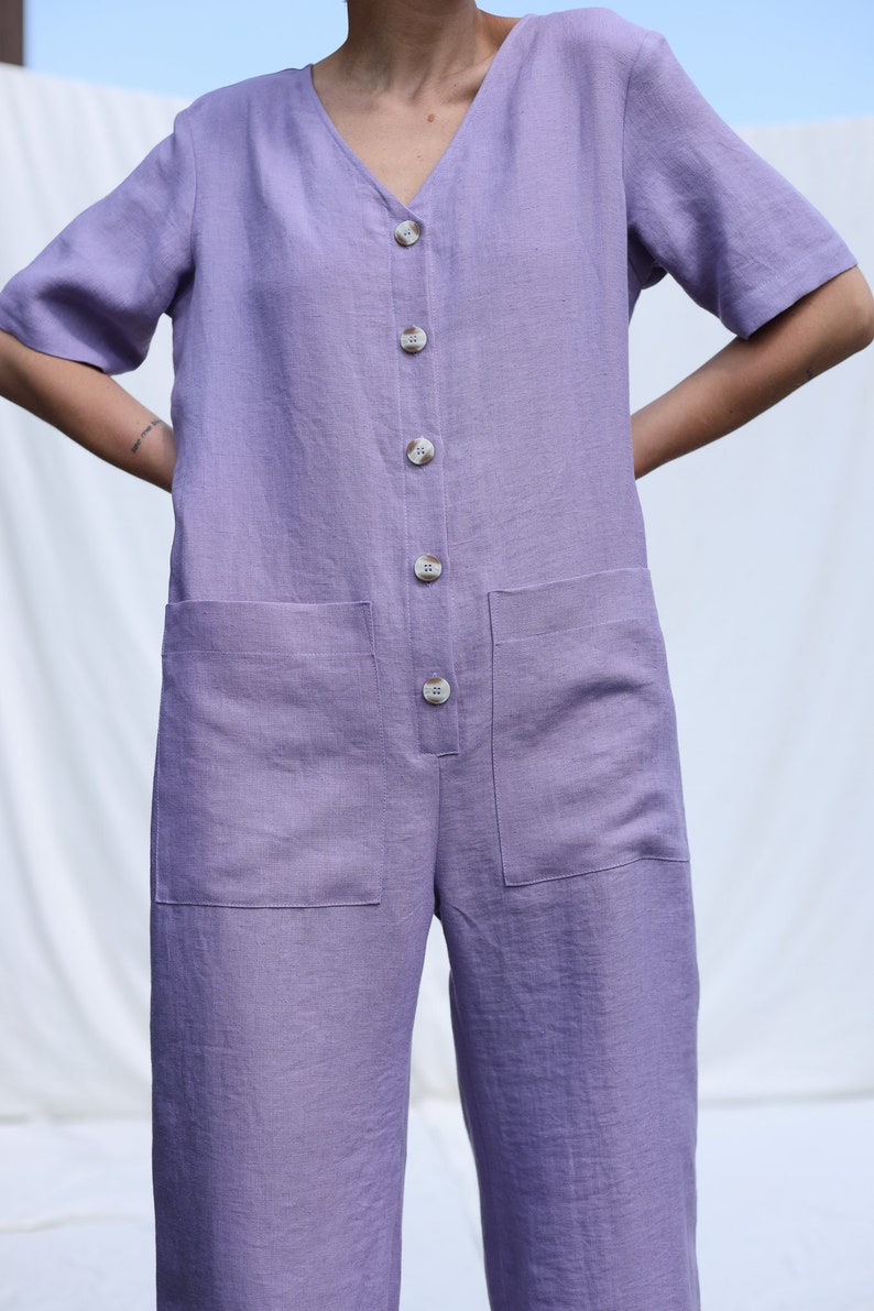 Loose linen V-neck jumpsuit / OFFON CLOTHING image 4