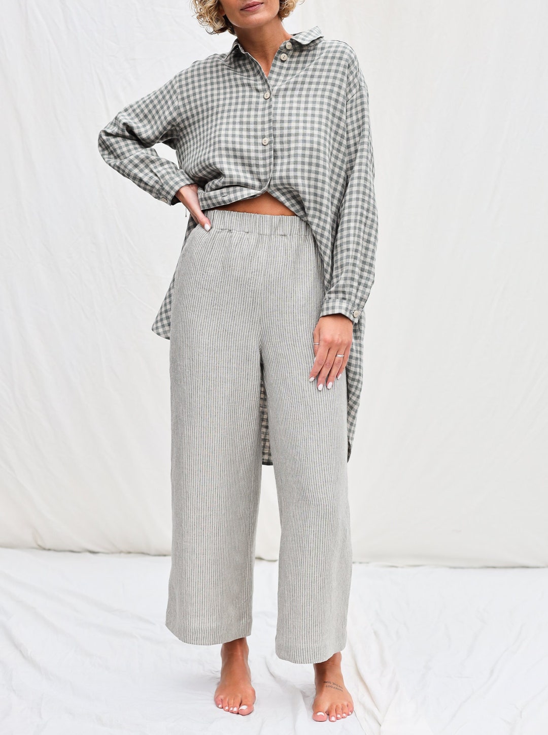 Pantalone donna gamba larga misto Lino | | Pantaloni Uomo