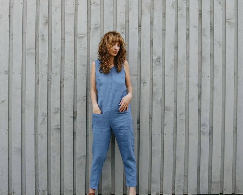 Linen sleeveless jumpsuit / Linen cropped leg overall / OFFON CLOTHING image 1