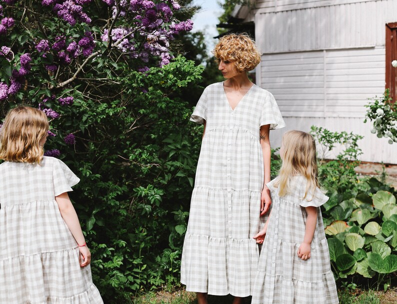 Linen mommy and me checkered dress / OFFON CLOTHING image 5