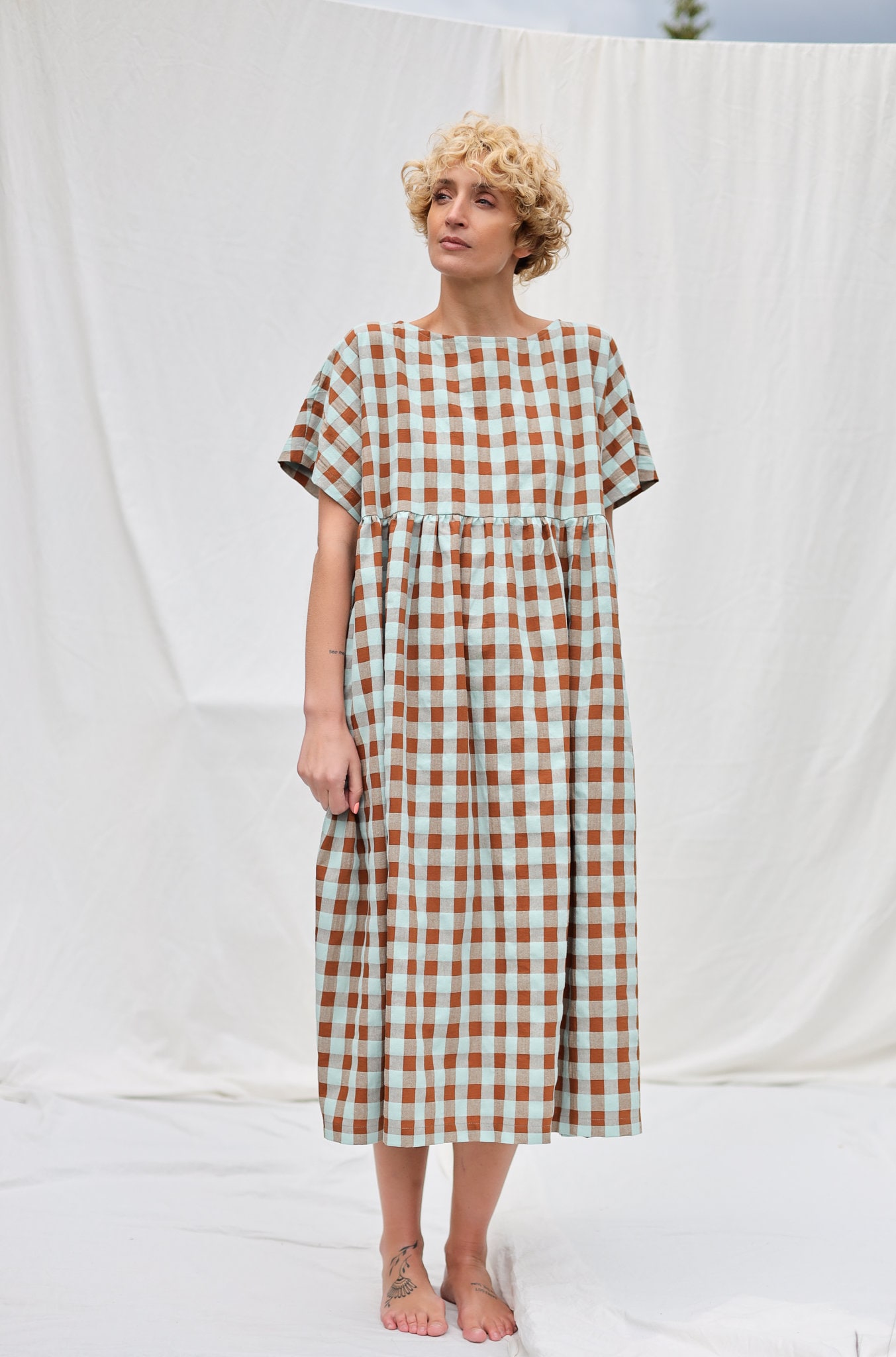 brown gingham seersucker zacara dress Brown Gingham Seersucker Zacara Dress main image 1