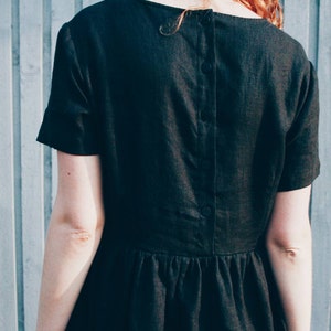 Black Linen Short Sleeve High Waist Dress / Handmade by OFFON Clothing image 5