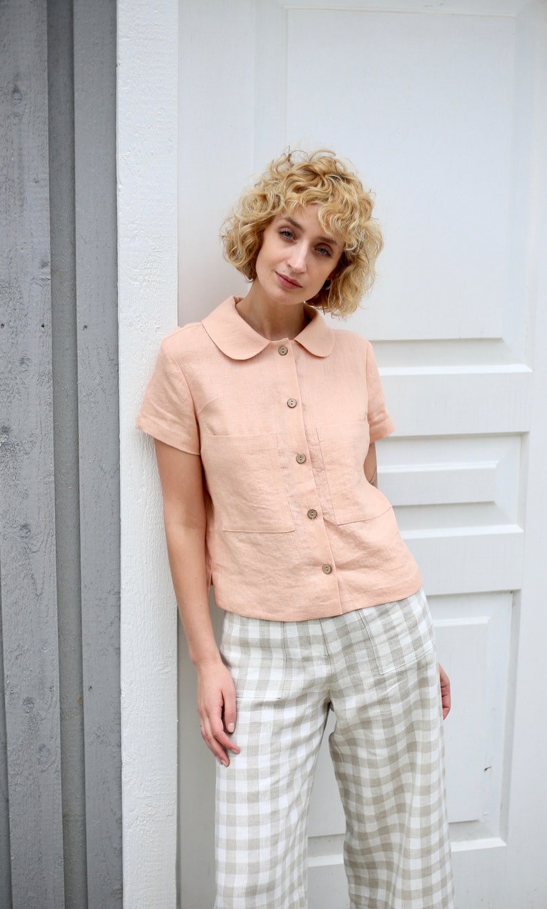 Linen short sleeve shirts in almost apricot / OFFON CLOTHING image 4