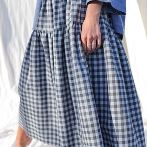 Checkered organic cotton tiered skirt with elasticated waist OFFON CLOTHING image 5