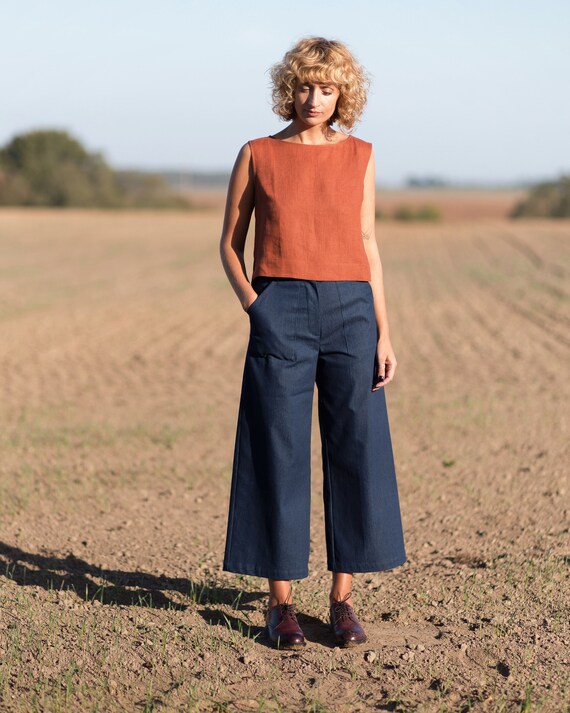 Wide Leg Denim Trousers / OFFON 