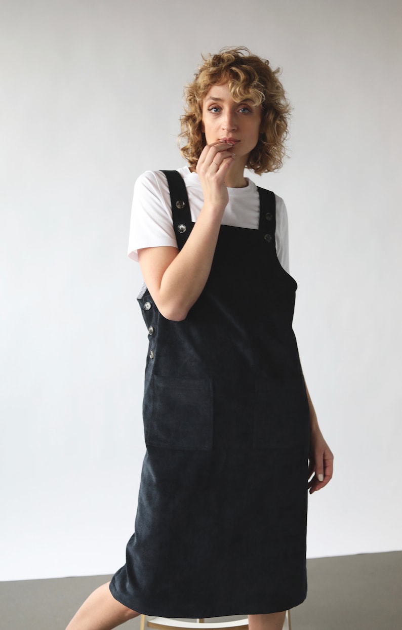black dungaree pinafore dress