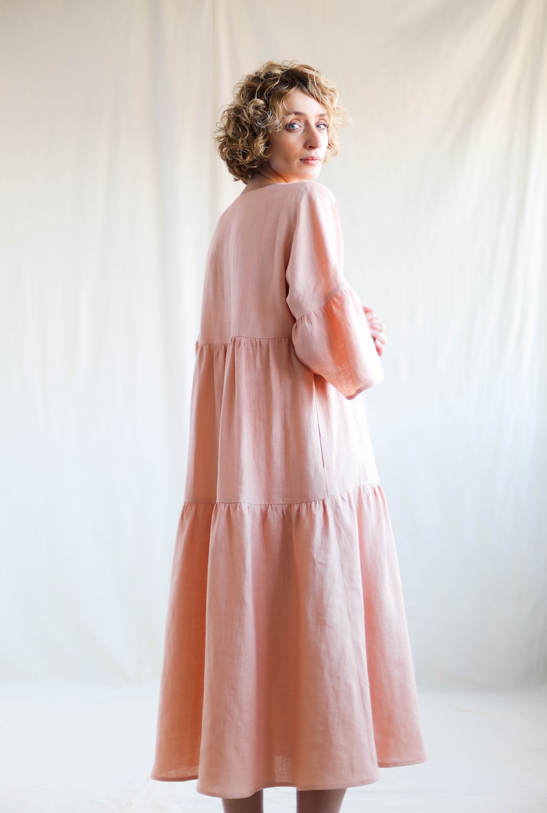 Linen Tiered Dress ADELE Handmade by OFFON image 4