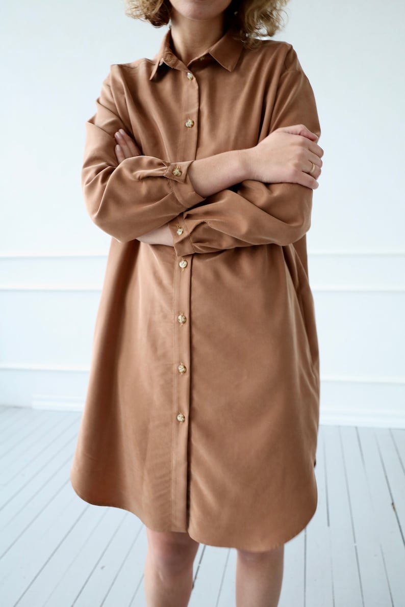 Modal long sleeve shirt dress in a beautiful cinnamon color / Etsy