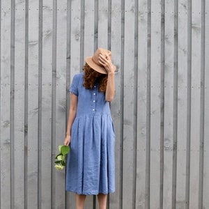 Ready To Ship/Pleated skirt linen dress/Linen Dress/Friendly for breastfeeding/OFFON CLOTHING