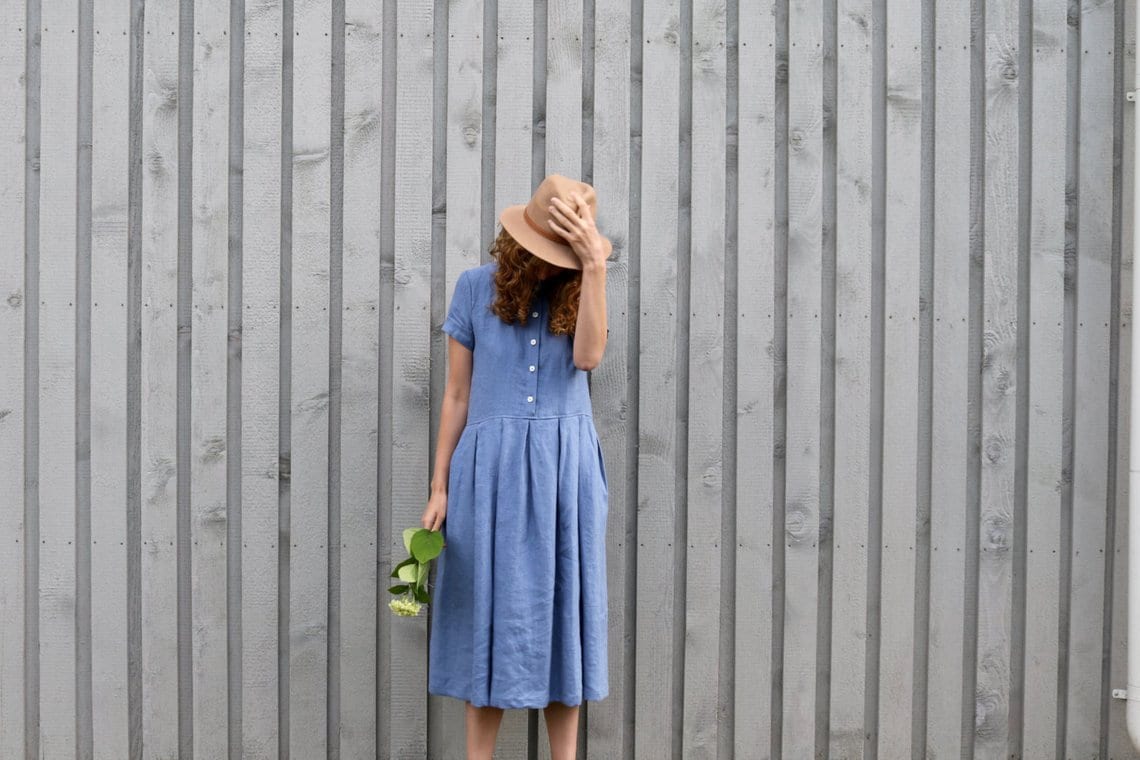 Ready To Ship/Pleated skirt linen dress/Linen Dress/Friendly for breastfeeding/OFFON CLOTHING