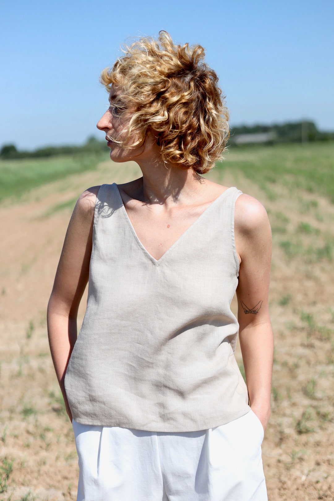 Linen Sleeveless V-neck Top / OFFON CLOTHING - Etsy UK