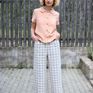 Linen short sleeve shirts in almost apricot / OFFON CLOTHING image 7