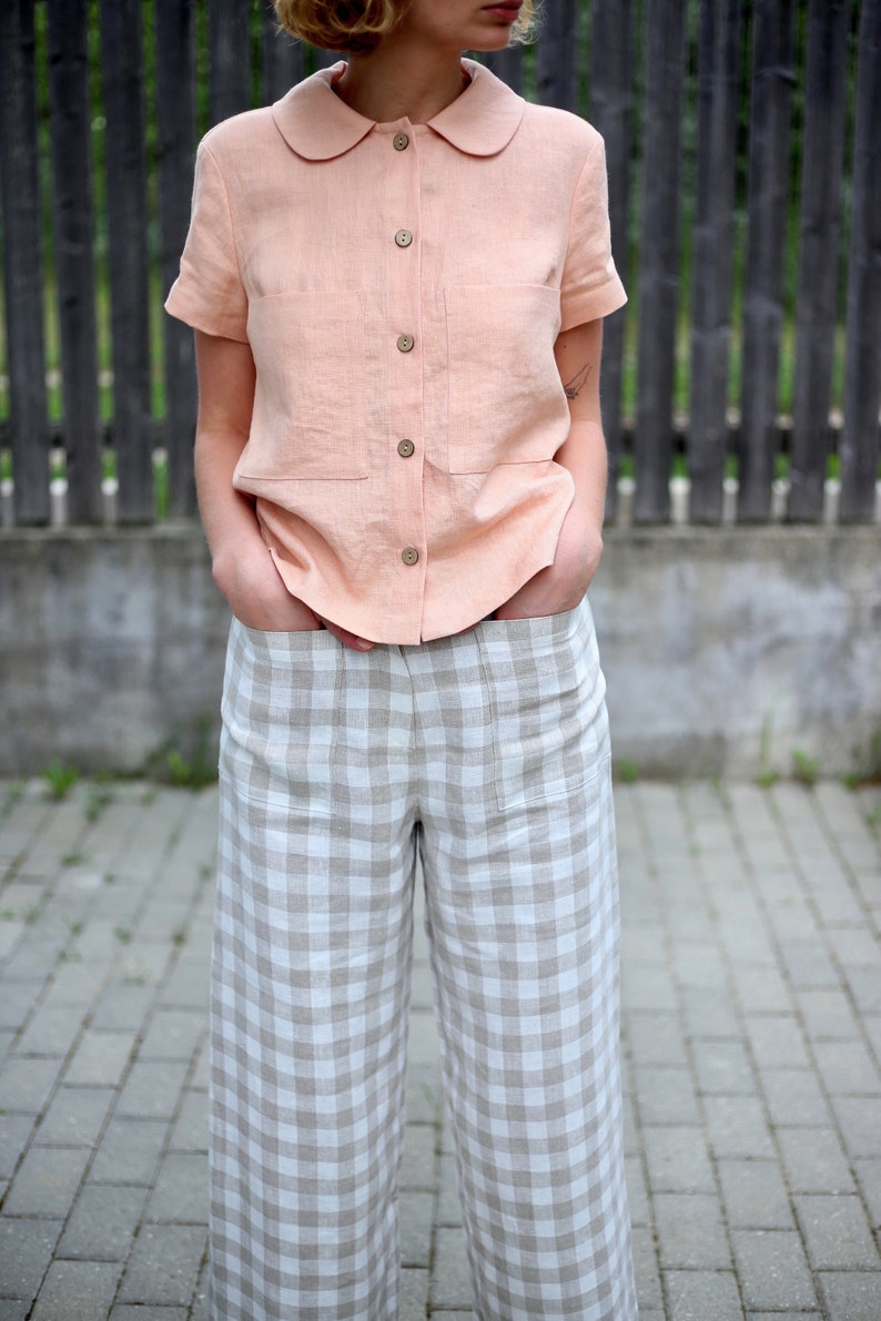 Linen short sleeve shirts in almost apricot / OFFON CLOTHING