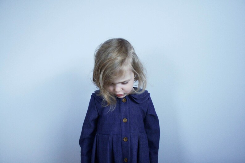 Girls Denim Dress Girls Long Sleeved Handmade Dress Indigo Denim Dress Handmade by OFFON Clothing image 4