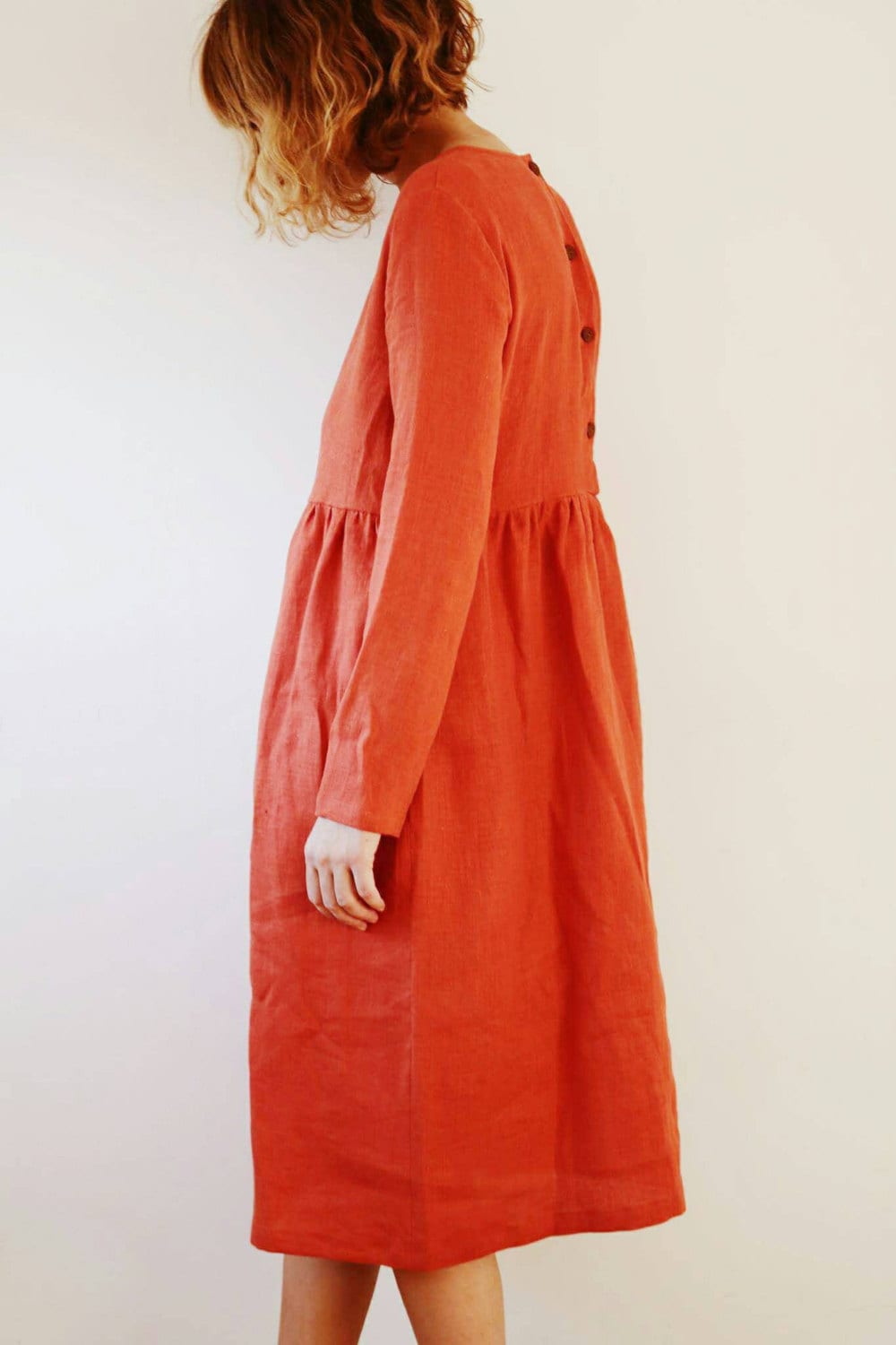 Linen Dress Burnt Orange Linen Dress Long Sleeved Dress - Etsy UK