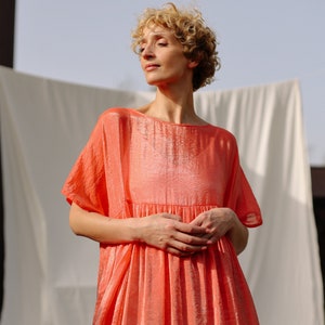 Coral viscose organza oversized dress SILVINA OFFON CLOTHING image 10