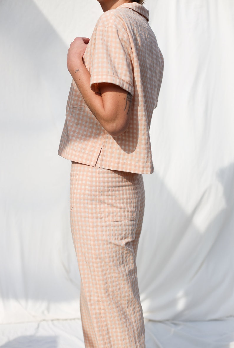 Seersucker vitage cut gingham two pieces suit