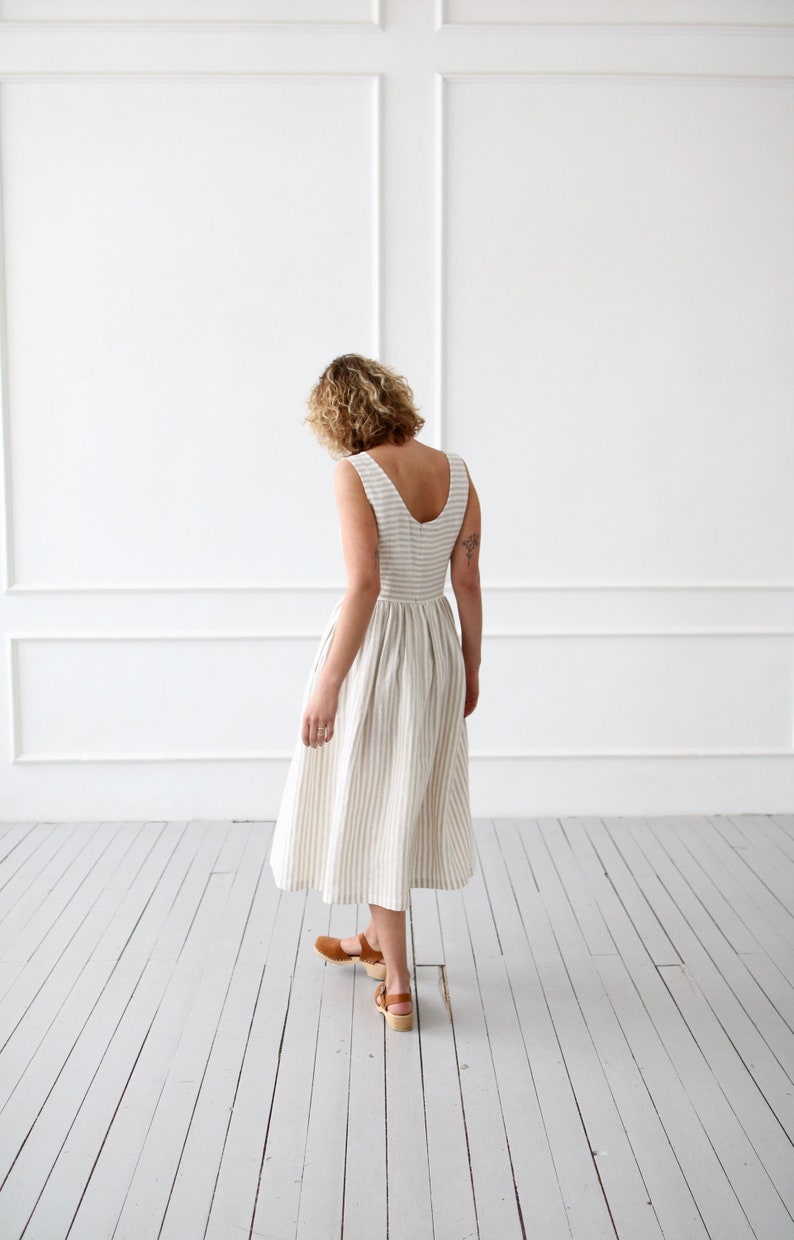 Sleeveless striped linen dress / OFFON CLOTHING image 5