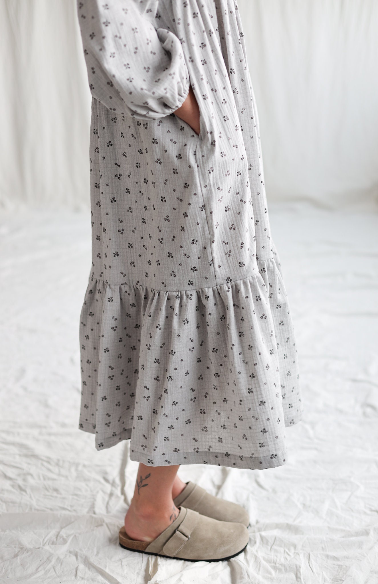 Sale / High Waisted Floral Double Gauze Dress Fleur Sale / High Waisted Floral Double Gauze Dress Fleur