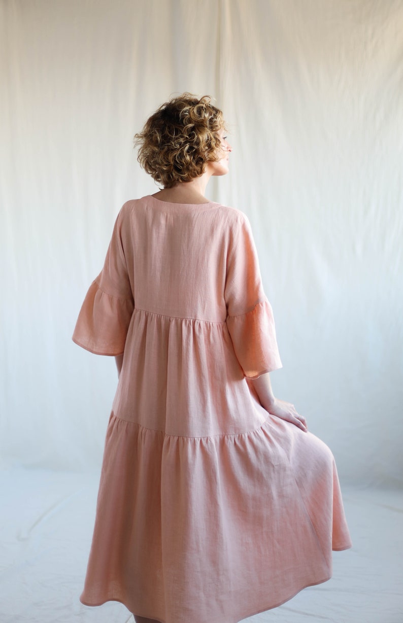 Linen Tiered Dress ADELE Handmade by OFFON image 6