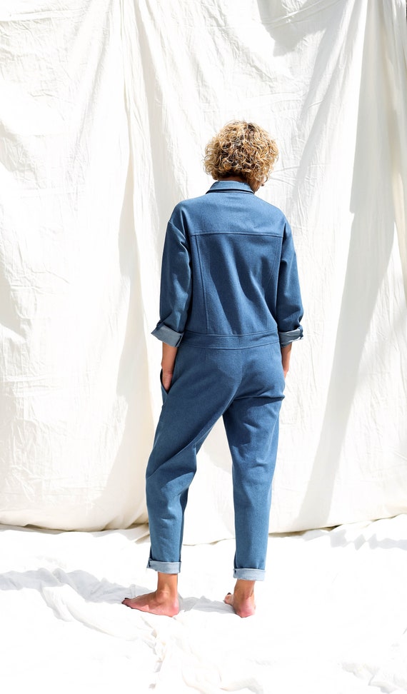 Denim Long Sleeve Utility Coverall AMBRE • OFFON CLOTHING - Etsy
